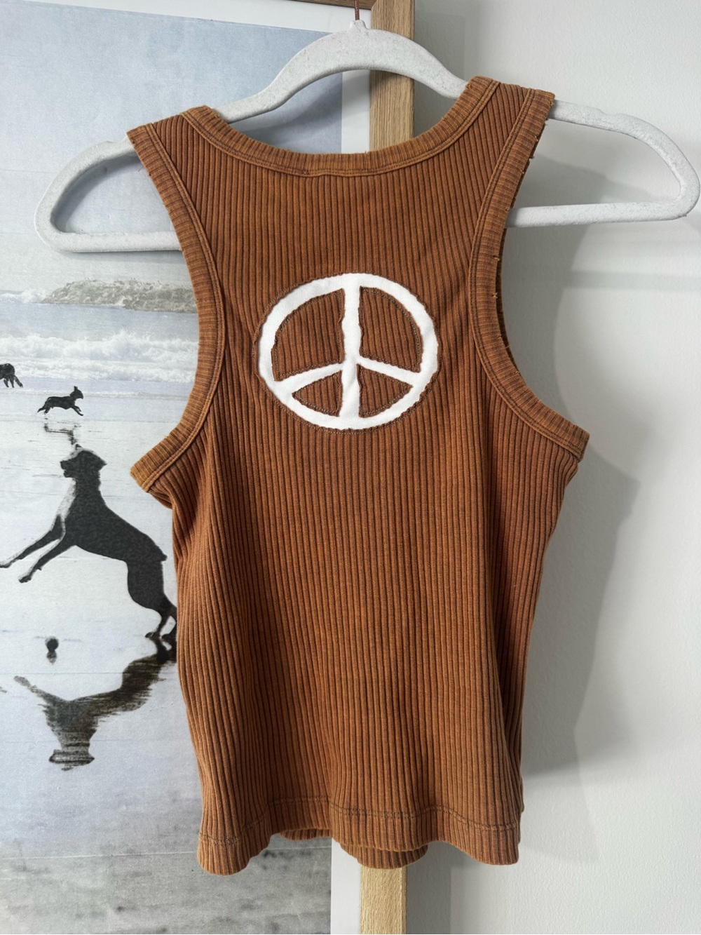 Ribbed Peace Sign Tank Top - Brown
